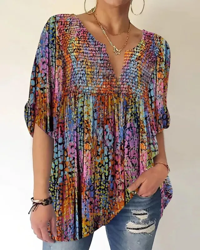 Women's Color Printed V neck Pullover Shirt Color Xxl - Shop at LoveMi