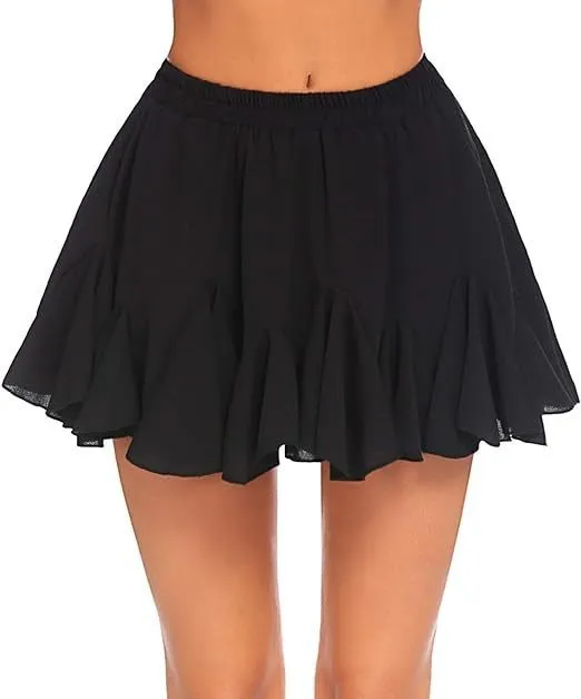 Skirt A Line High Waist Pleated Mini Elastic Waist Black - Shop at LoveMi