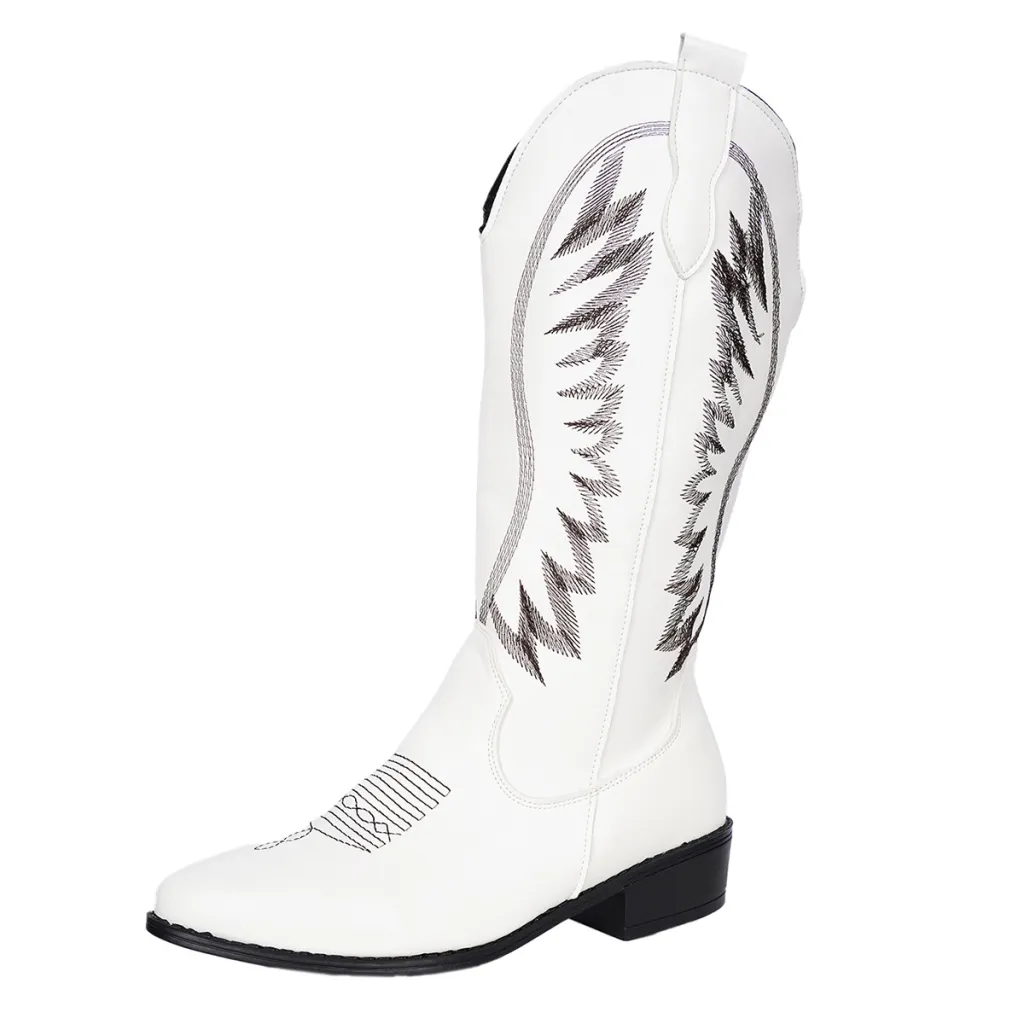 Embroidered V-Neck Mid-Calf Boots In Western Cowboy Style, European And American Style - Red
