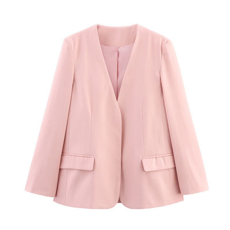 New Casual Exposed Collarless Blazer Picture Color L - Shop at LoveMi