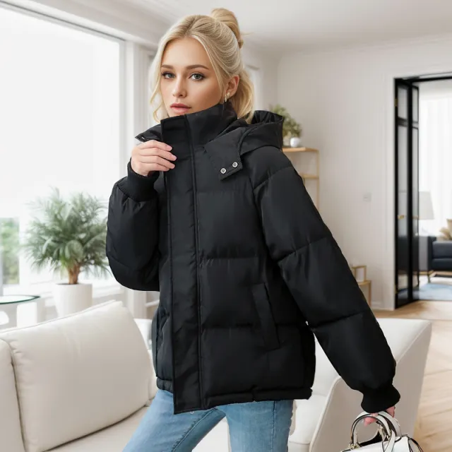 High end Cotton padded Coat Loose Thickening Keep Warm Coat Black - Shop at LoveMi