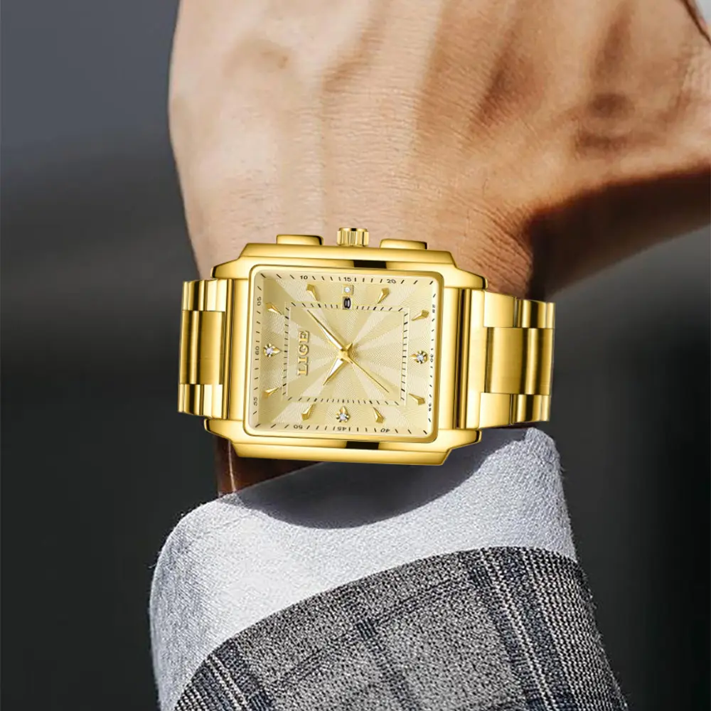 Men's Square Large Dial Steel Belt Simple