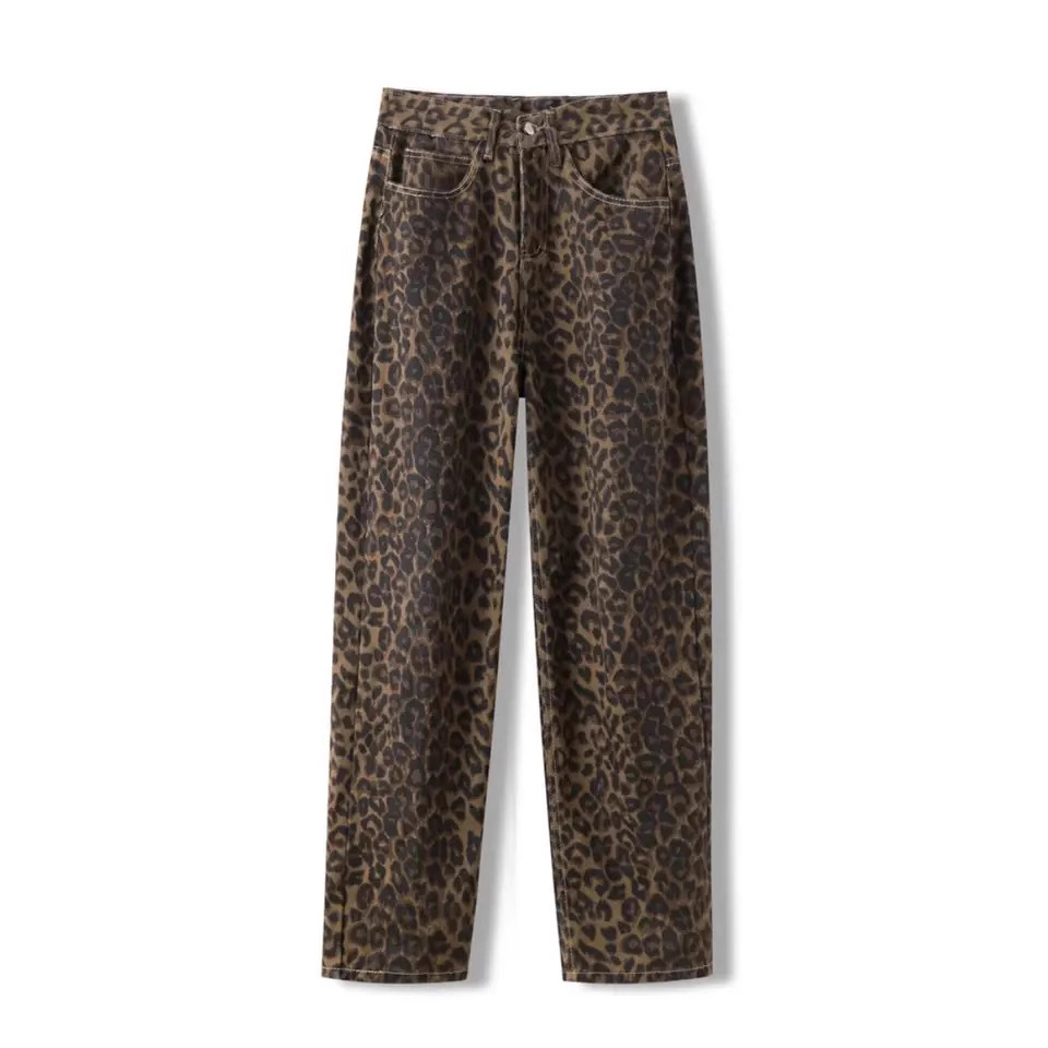 New American Vintage Leopard Print Jeans Straight Loose Clht1692 Leopard Print - Shop at LoveMi