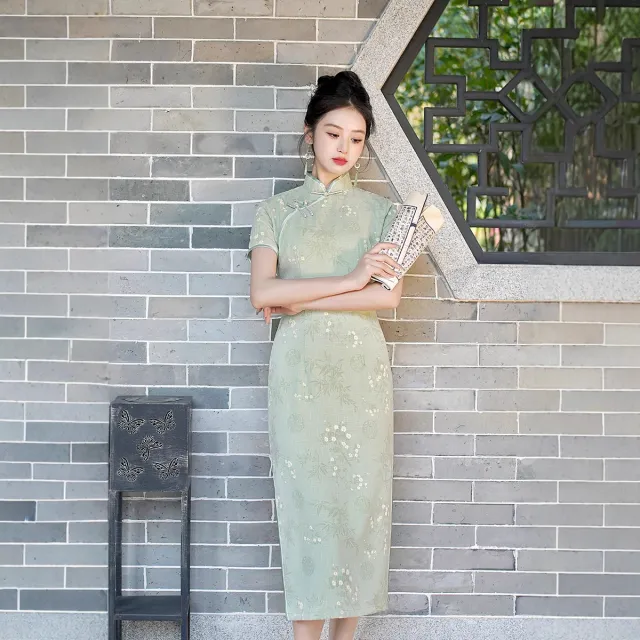 Womens Retro Floral Print Slub Linen Starry Night Mini Dress Green - Shop at LoveMi