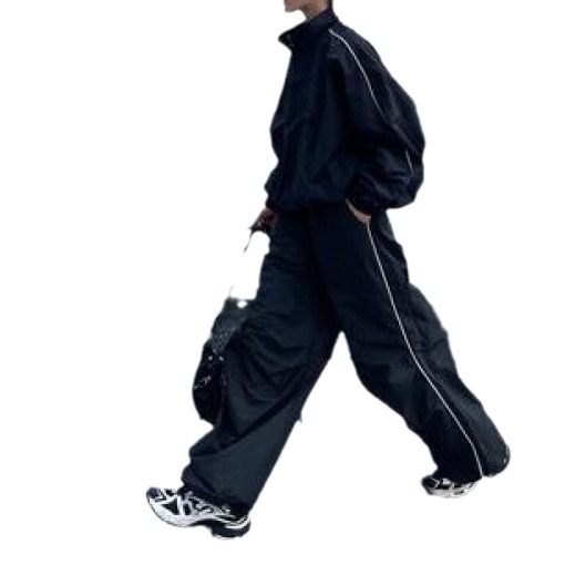 Sports Shell Jacket Cardigan Coat Wide Leg Pants 2-piece Set For Women