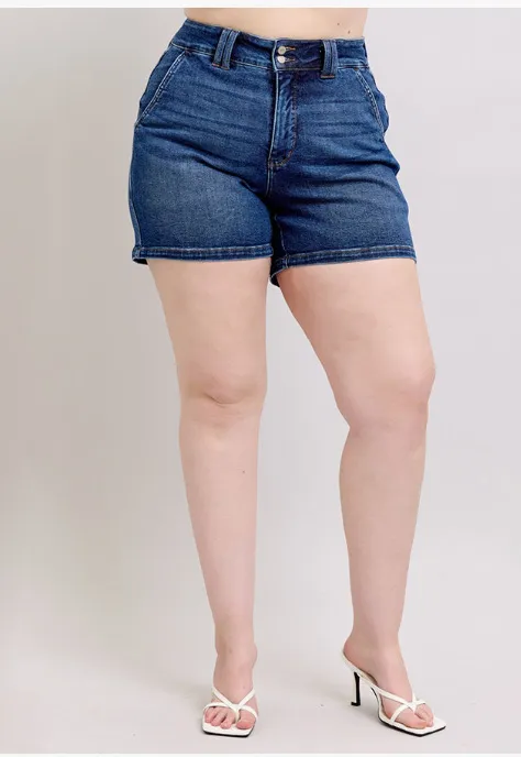 New Summer Women's Fashion High Waist Double Buckle Denim Shorts Medium Blue - Shop at LoveMi