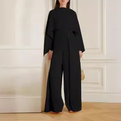 Long Sleeve Wrap Solid Color Zipper Jumpsuit - Black - View 1