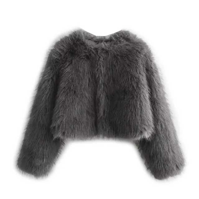 Women's Artificial Leather Fur Coat Short Coat Gray - Shop at LoveMi