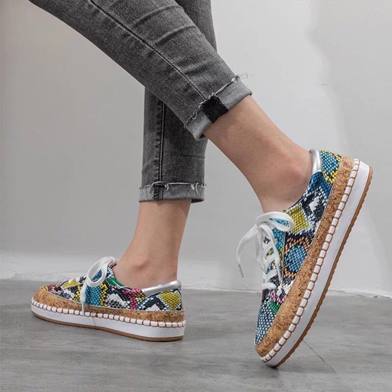 Plus-size Snake-print Chunky-soled Casual Shoes
