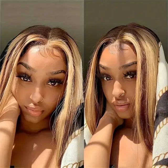 Front Lace Wig Women's Mid length Short Straight Hair Piano Color - Shop at LoveMi