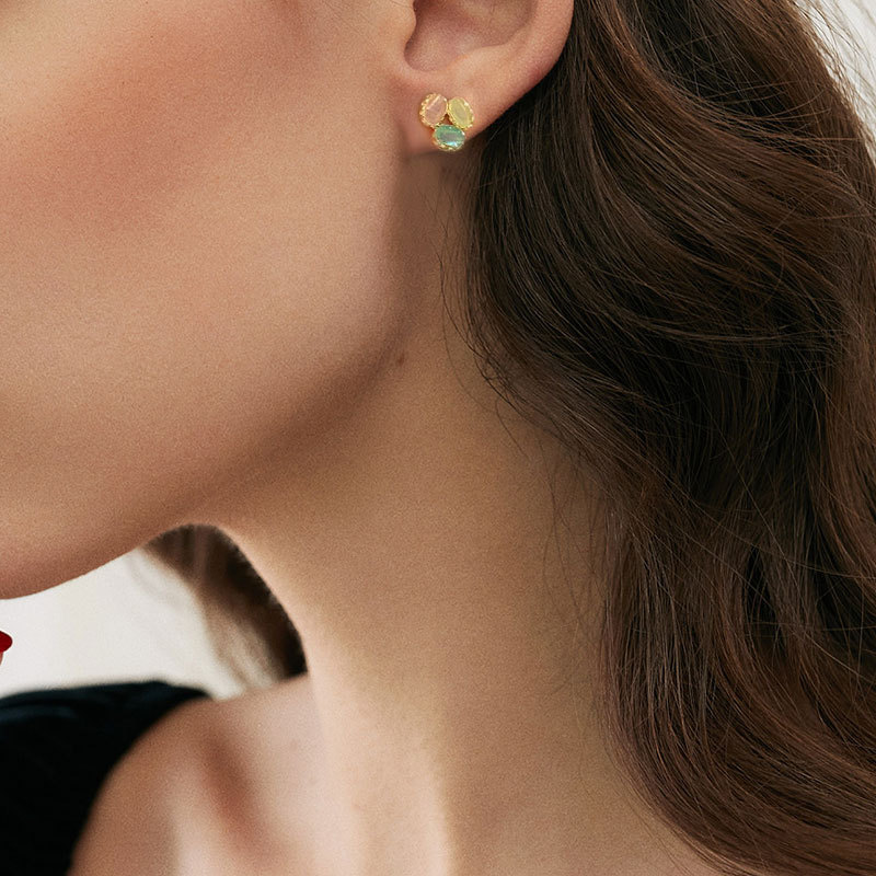 Three Colors Opal Earrings 925 Silver Stud Earrings