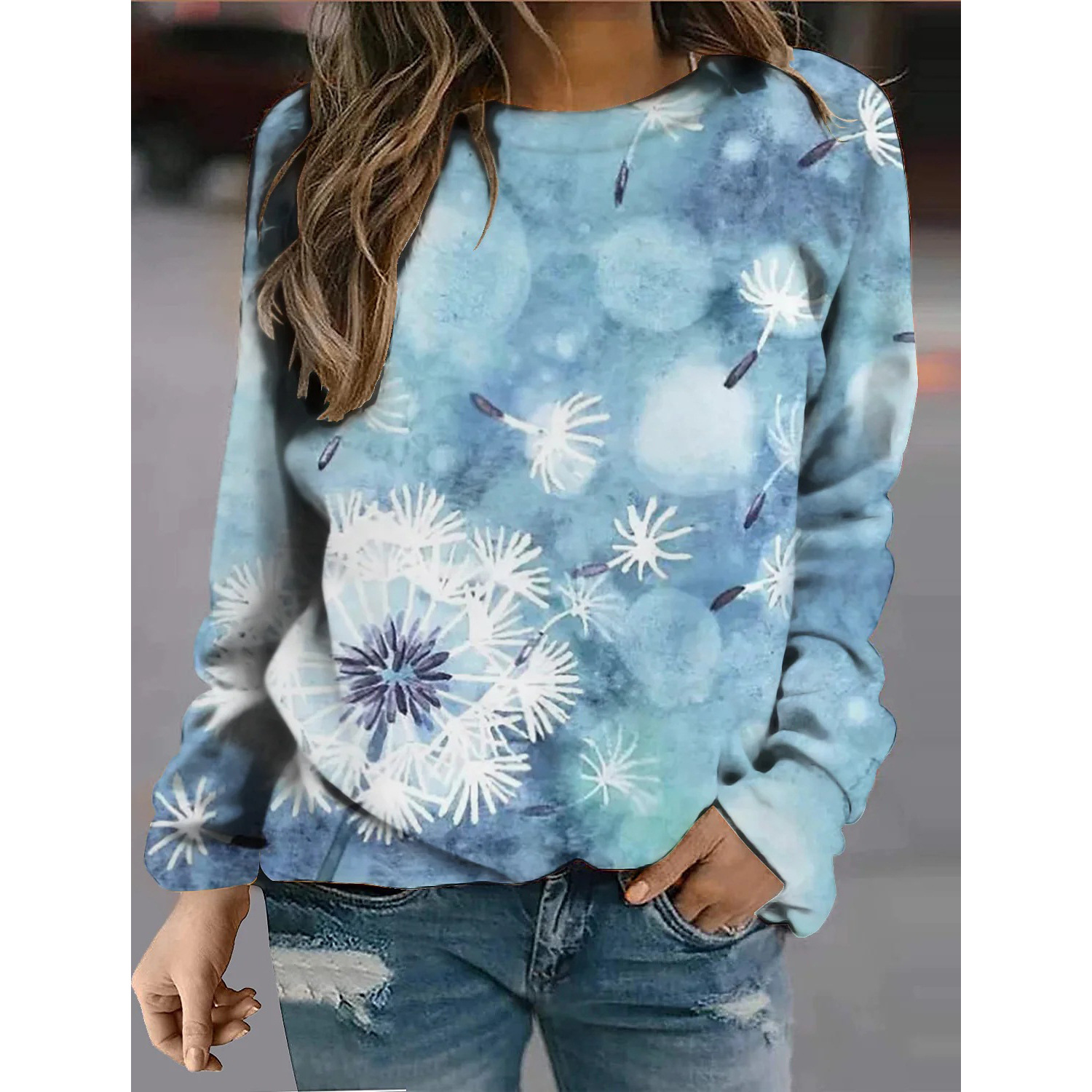 Title 3, Landscape Flower Floral Print Long Sleeve Pullover