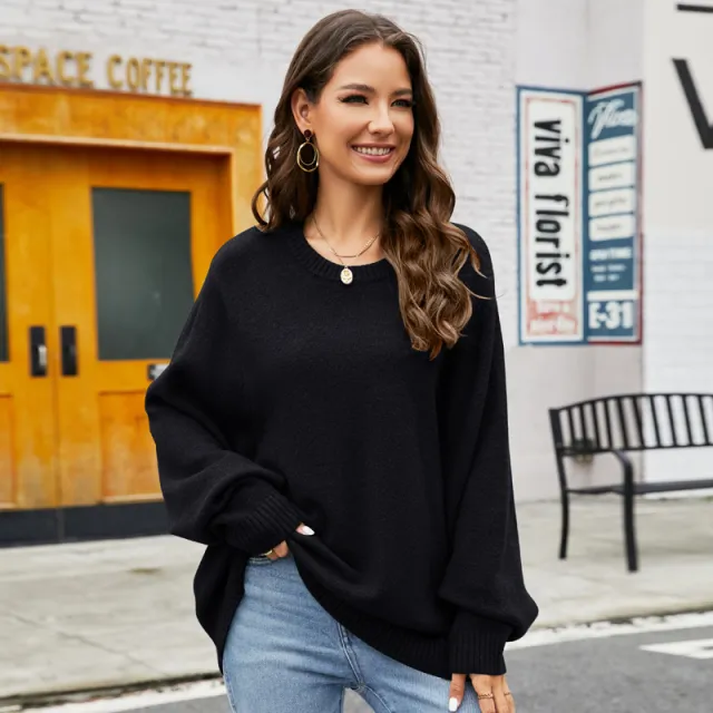 Idle Style Autumn And Winter Loose Design Base Ride Round Neck Sweater Black - Shop at LoveMi