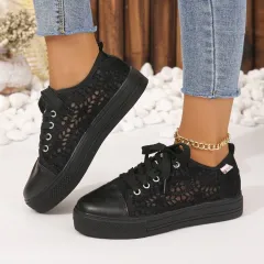 European And American Hollow Mesh Breathable Platform Thick Bottom Leisure Pumps - Black - View 1