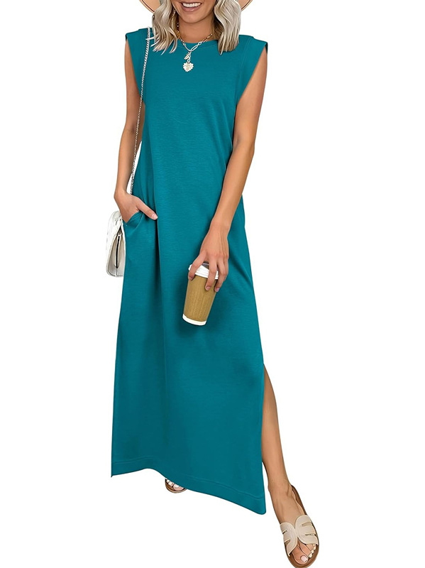 Women's Round Neck Raglan Sleeve Pocket Long Dress 10
