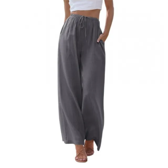 Loose Casual Pocket Drawstring Wide leg Pants For Women Dark Gray - Shop at LoveMi