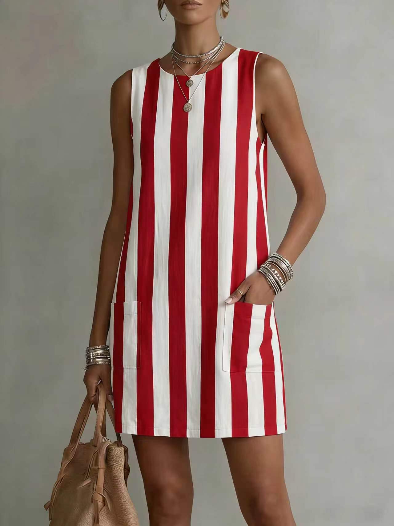 Women's Striped Color-Block Sleeveless Mini Dress  Loose Fit  CC Suits