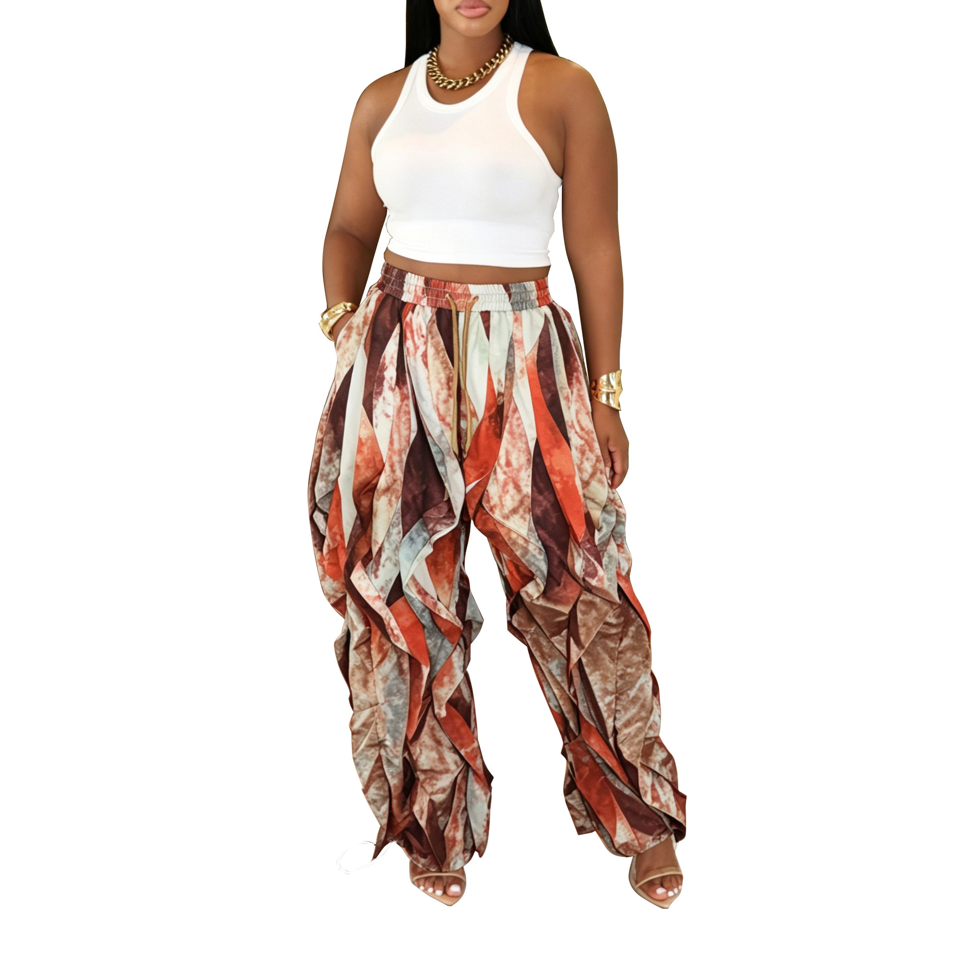 Elegant Commuter Stitched Lace Loose-Fit Trousers