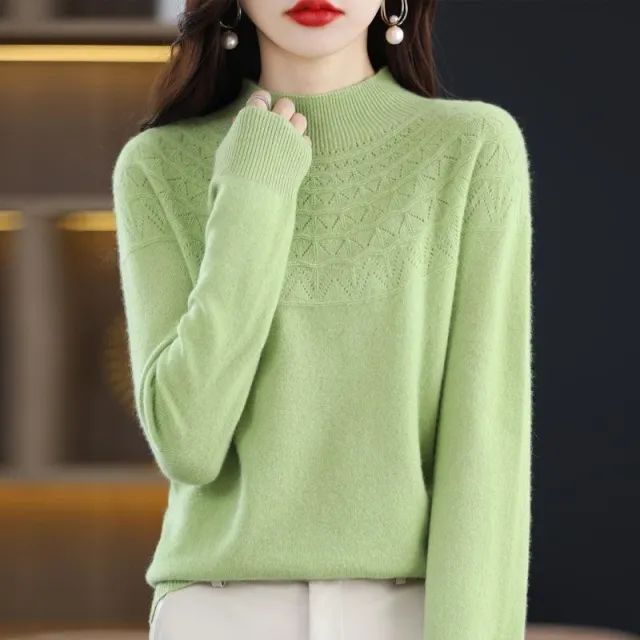 Hollow Wool Base Shirt Women's Clothing Half collar Wool Sweater Fruit Green - Shop at LoveMi