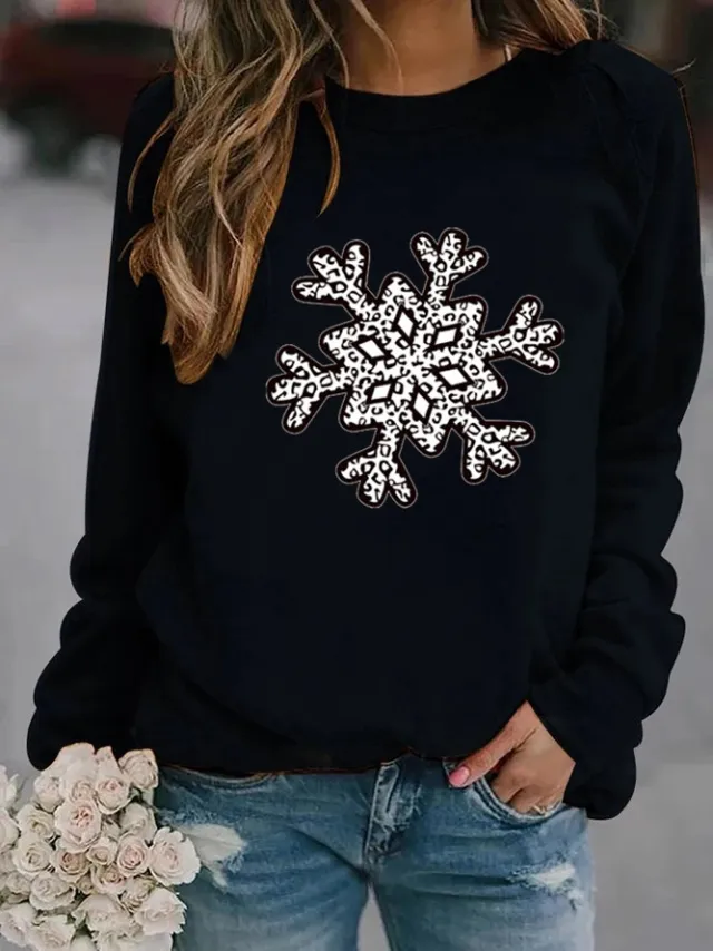 Christmas Creative Letters Printed Crew Neck Sweatshirt Black - Shop at LoveMi