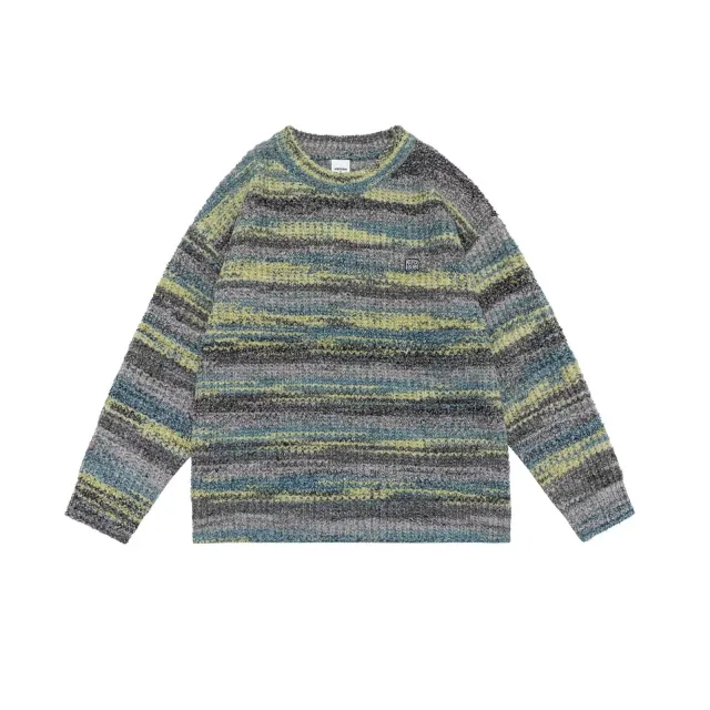 Gradient Color Trendy Round Neck Striped Knitted Sweater Yellow - Shop at LoveMi