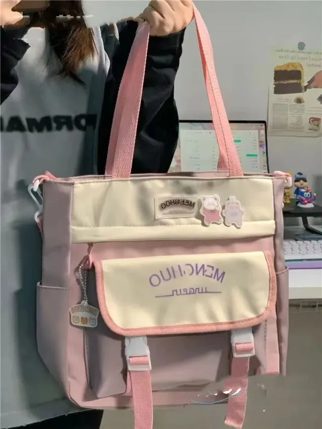 Versatile Preppy Large Capacity Also Works As A Shoulder Bag Pink - Shop at LoveMi