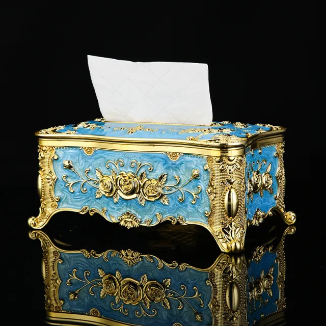 Household Mild Luxury Retro Paper Extraction Box Golden Blue Rose - Shop at LoveMi