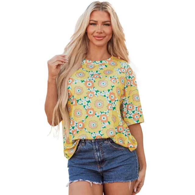 European And American Printing Design Comfort And Casual Loose Breathable Short Sleeve Yellow - Shop at LoveMi