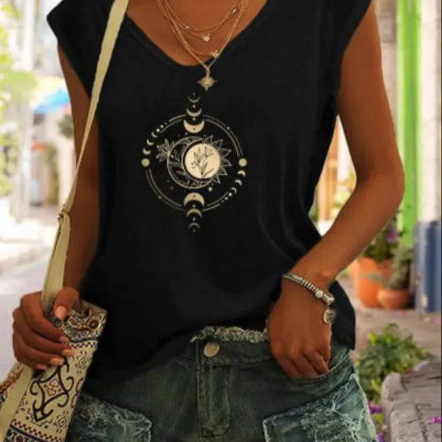 Summer European And American Fashion Casual Top Women's V neck Sleeveless Loose T shirt Black - Shop at LoveMi