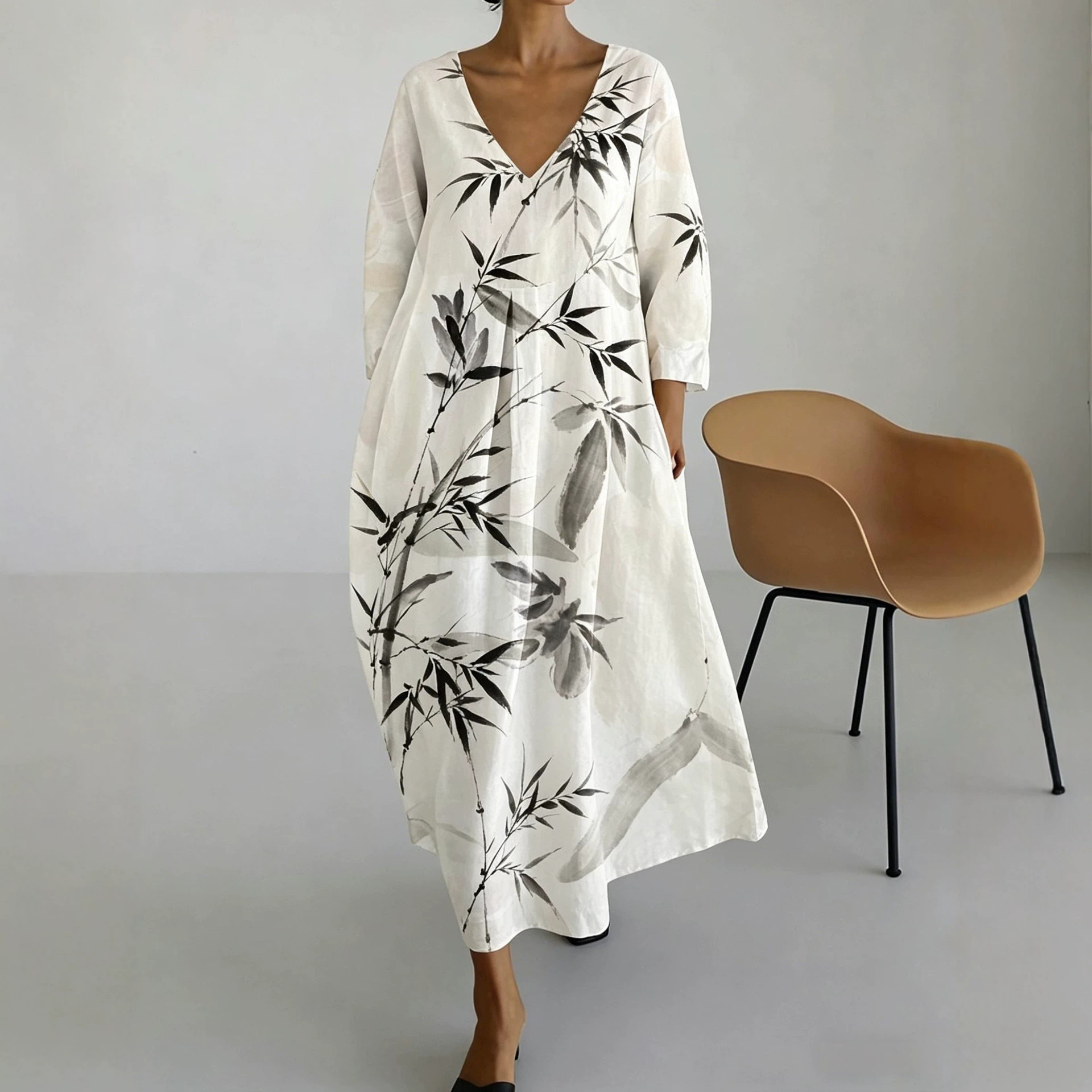 New V-neck Printed Dress