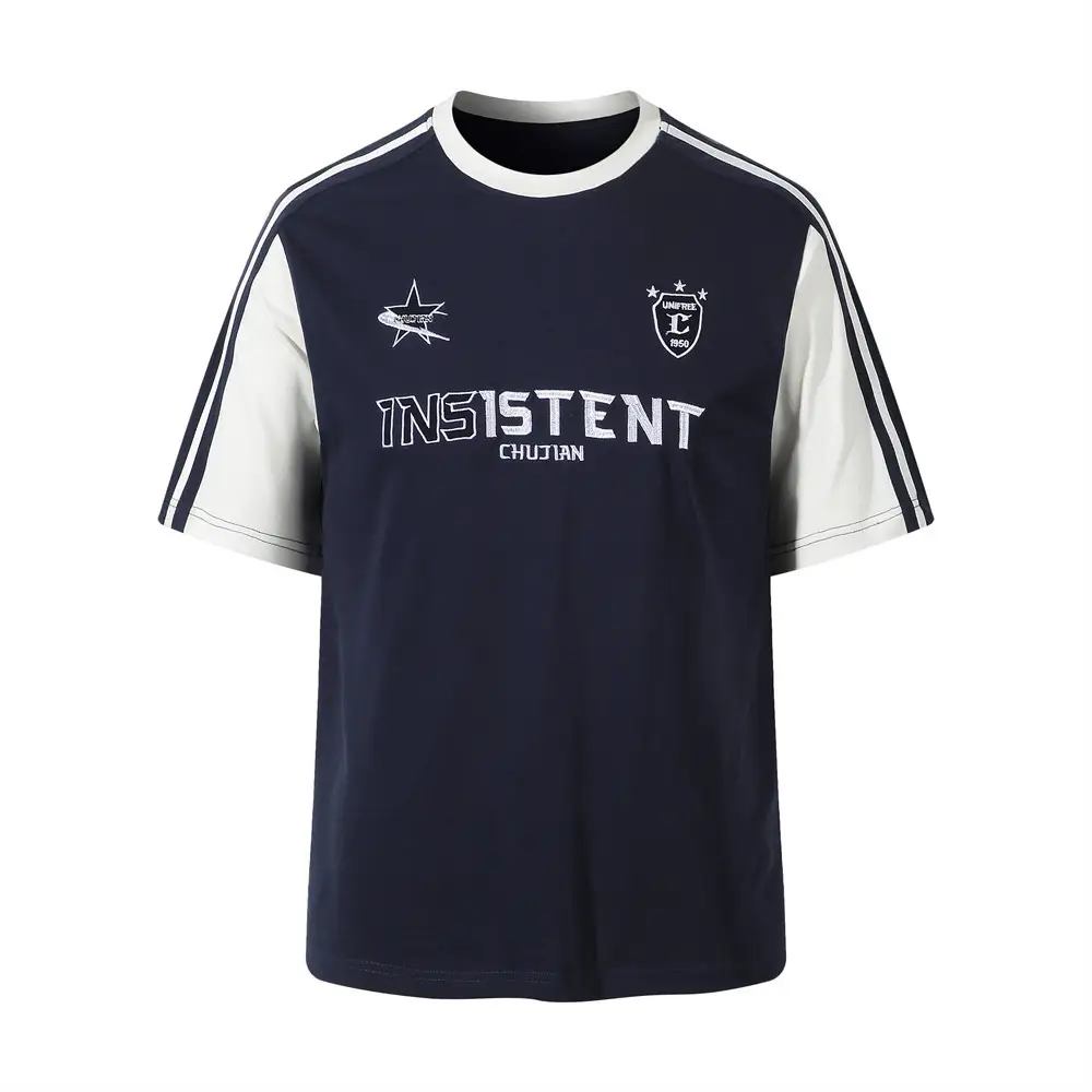 Letter Embroidery Color Matching Short Sleeve Summer Street