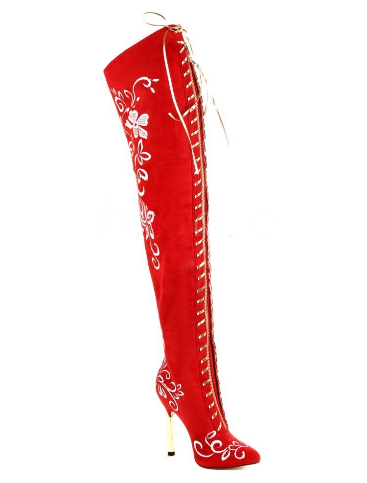 Title 5, Elegant Embroidered Boots Over The Knee Stylish...