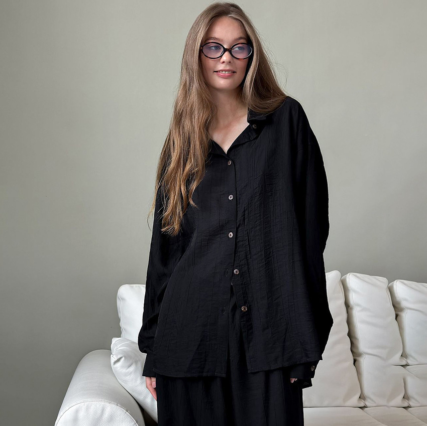 Woven European And American-style Autumnwinter Casual Two-piece Set Featuring Loose-fitting Long-sleeve Pants