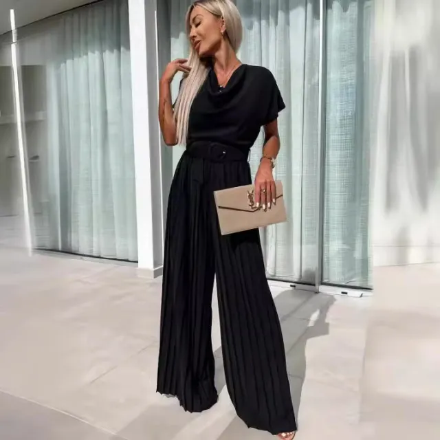Fashion Jumpsuit Belt Solid Color Women's Clothing Black - Shop at LoveMi