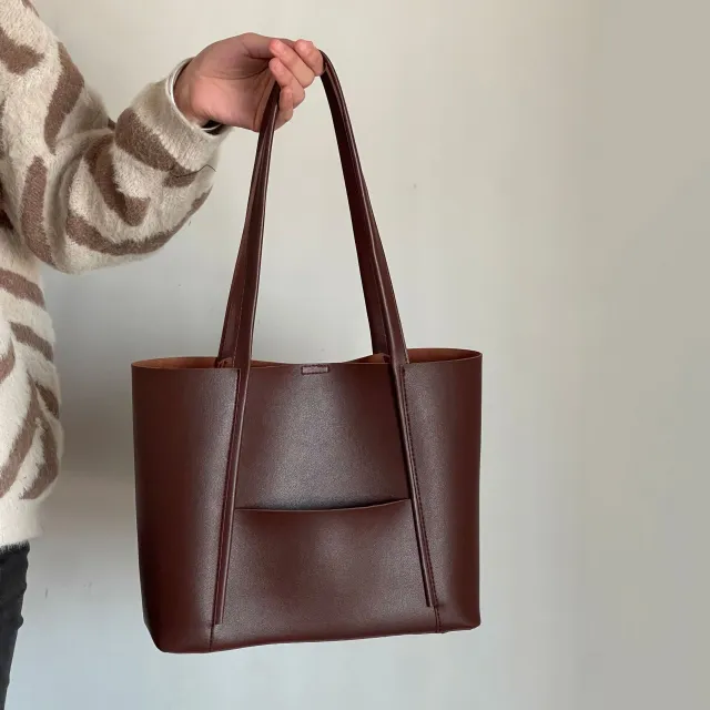 Fashionable Versatile Large Capacity Simple Bucket Casual Top Shoulder Tote Bag Red - Shop at LoveMi
