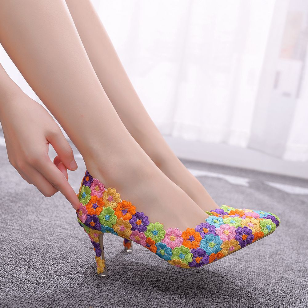 7cm Mid-heel Shoes Colorful Lace