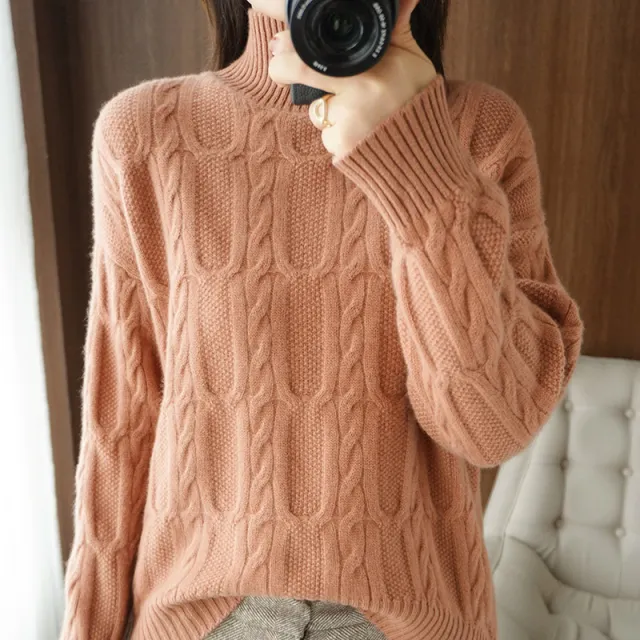 Women's Autumn And Winter Pullover High Collar Woolen Sweater Light Caramel - Shop at LoveMi