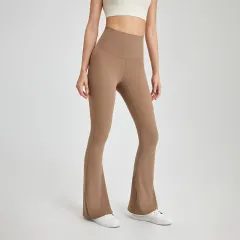 Nude Feel Stretch Yoga Bell-bottom Pants - Cocoa Colour - View 1