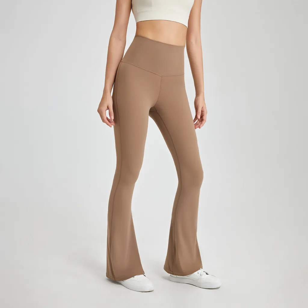 Nude Feel Stretch Yoga Bell-bottom Pants - Cocoa Color