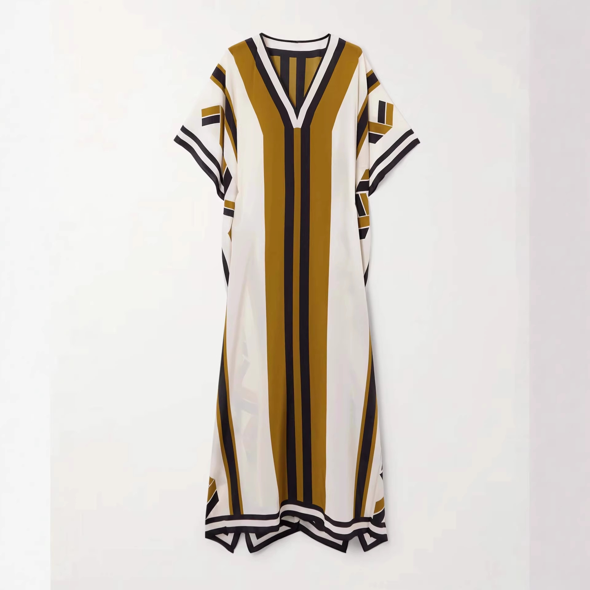 Striped Printed Lace-Up Maxi Dress