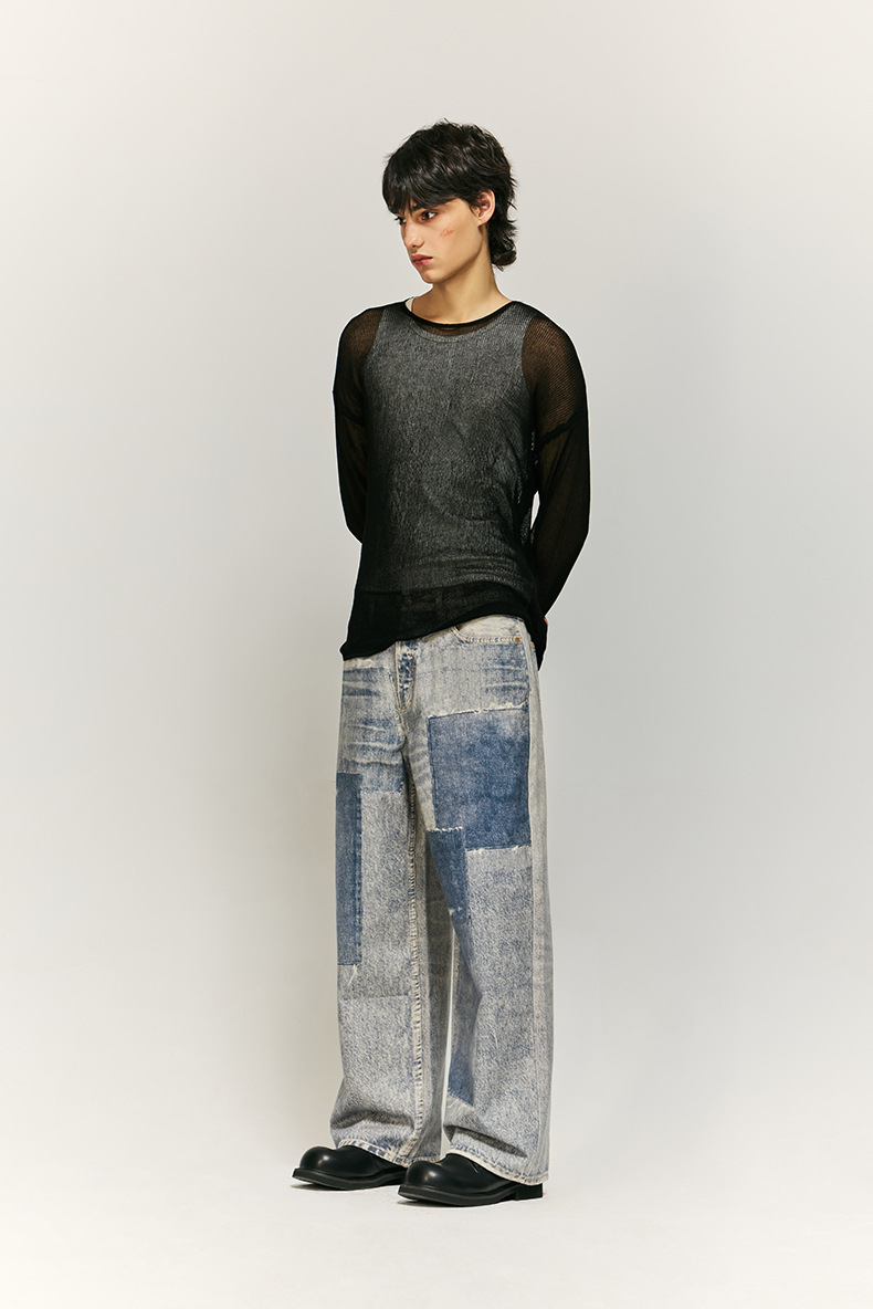 Title 5, Washed Snowflake Digital Printing Jeans