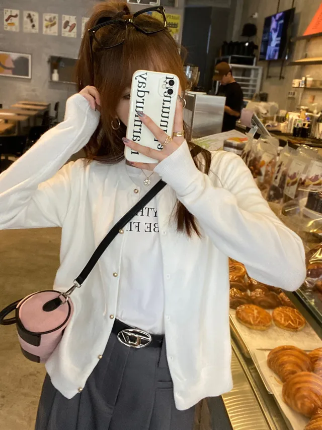 Gray Knitted Cardigan Women's Autumn Outerwear High grade Sweater Coat White - Shop at LoveMi