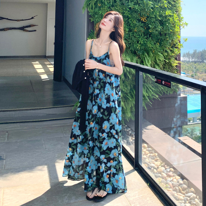 Blue Floral Dress Strapless Super Fairy Picture Color - Shop at LoveMi