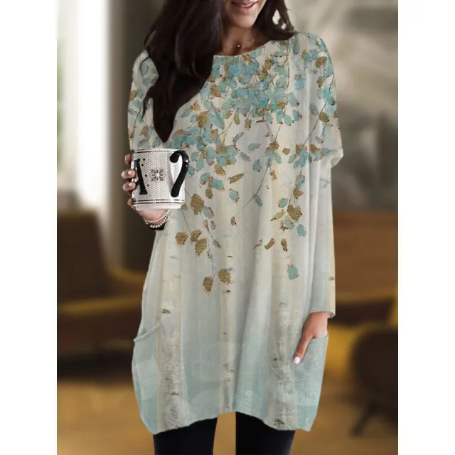 European And American Color Matching Pocket T shirt Abstract Pattern Printed Dress Fl1M230911R - Shop at LoveMi