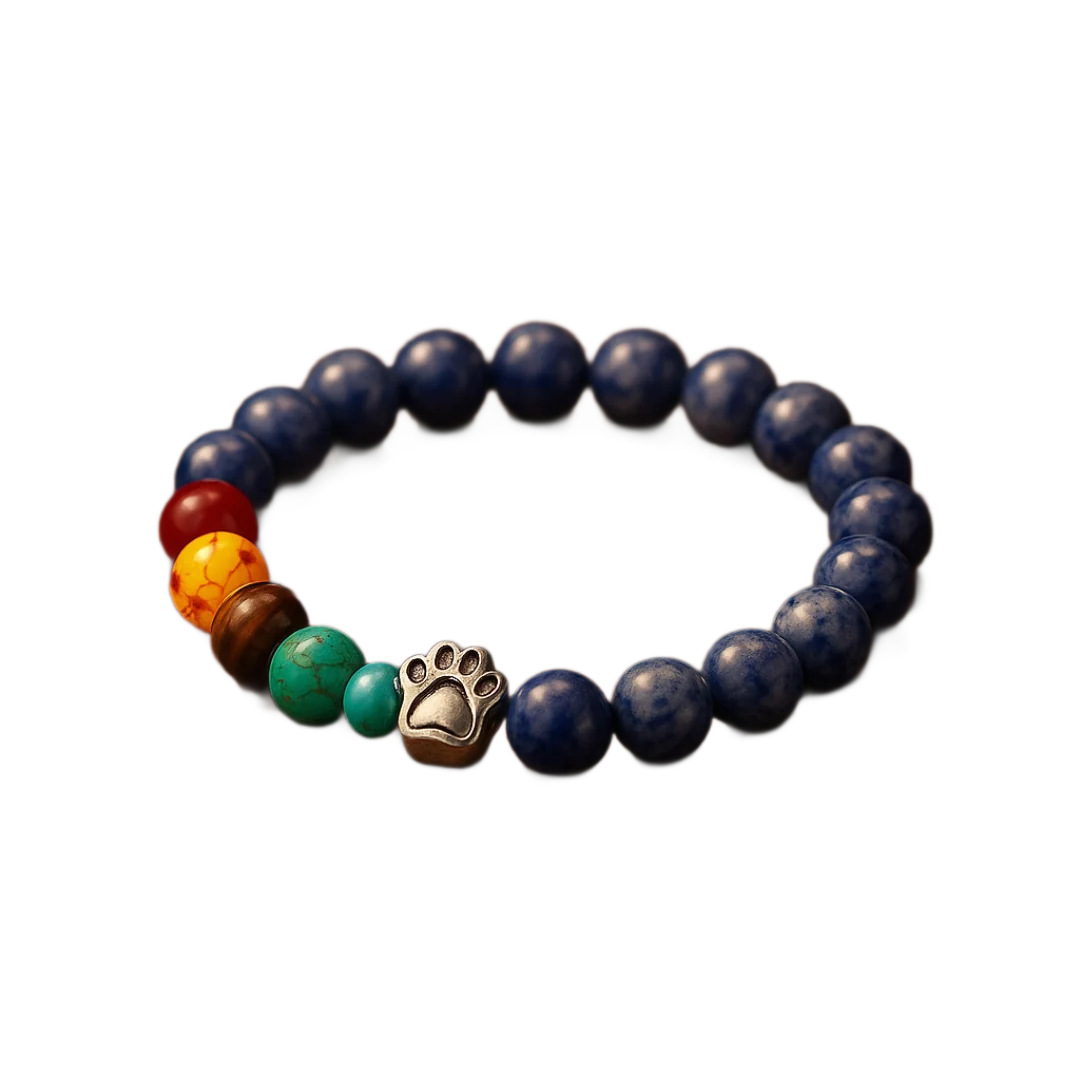 Natural Stone Seven-Color Stone Silver Dog Paw Bracelet