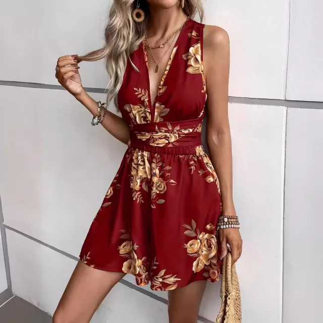 V neck Strap Backless Multicolor Printed Jumpsuit Xxxxxl - Shop at LoveMi