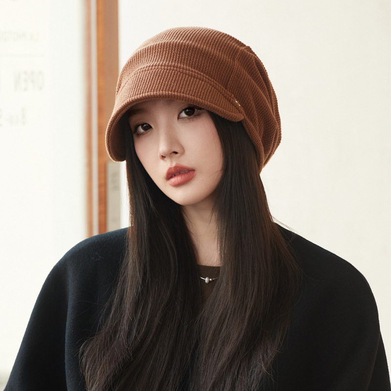 Japanese Style Beanie Hat Small Face Sleeve Cap Big Head Circumference Pile Style - Women's Clothing