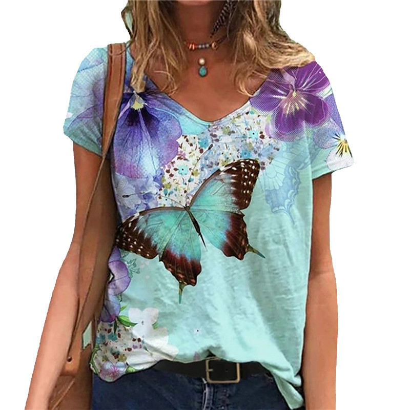 Printed Street Style Short Sleeve Multi-color Loose T-shirt