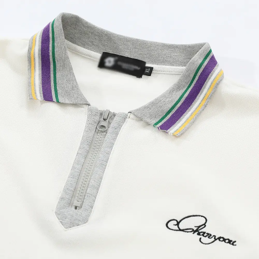 Contrast Color Lapels Half Cardigan Pullover Short Sleeve