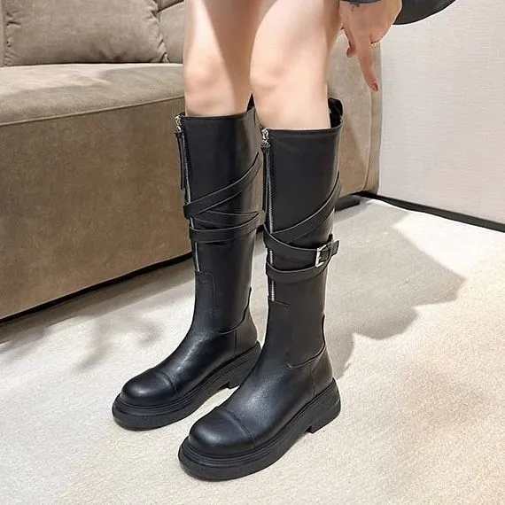 Brown Women's Riding Boots Thin High Tube Long - Black